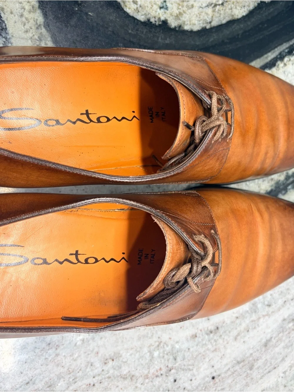 Santoni Goodyear Brown Cognac Leather Derby Shoes UK 8.5 US 9.5 Italy
